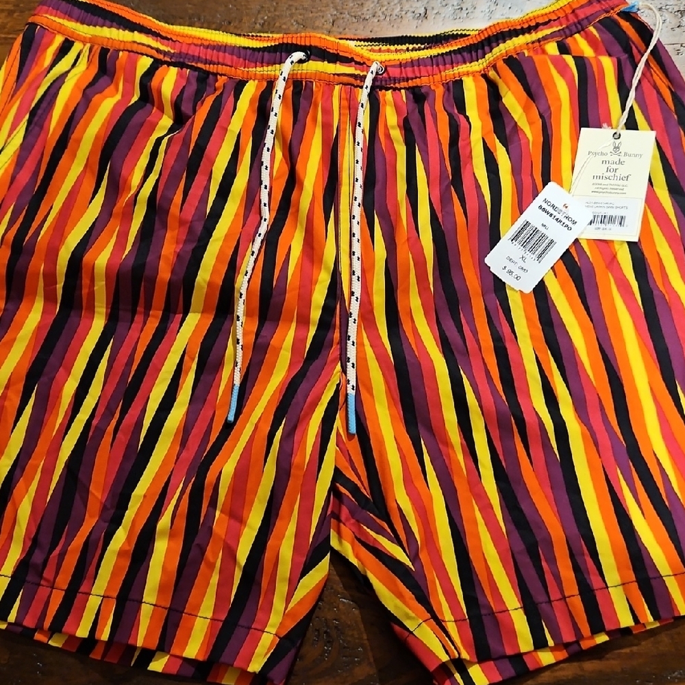 Nwt Psycho Bunny Larkin  Multicolor Striped Men's Swim Shorts